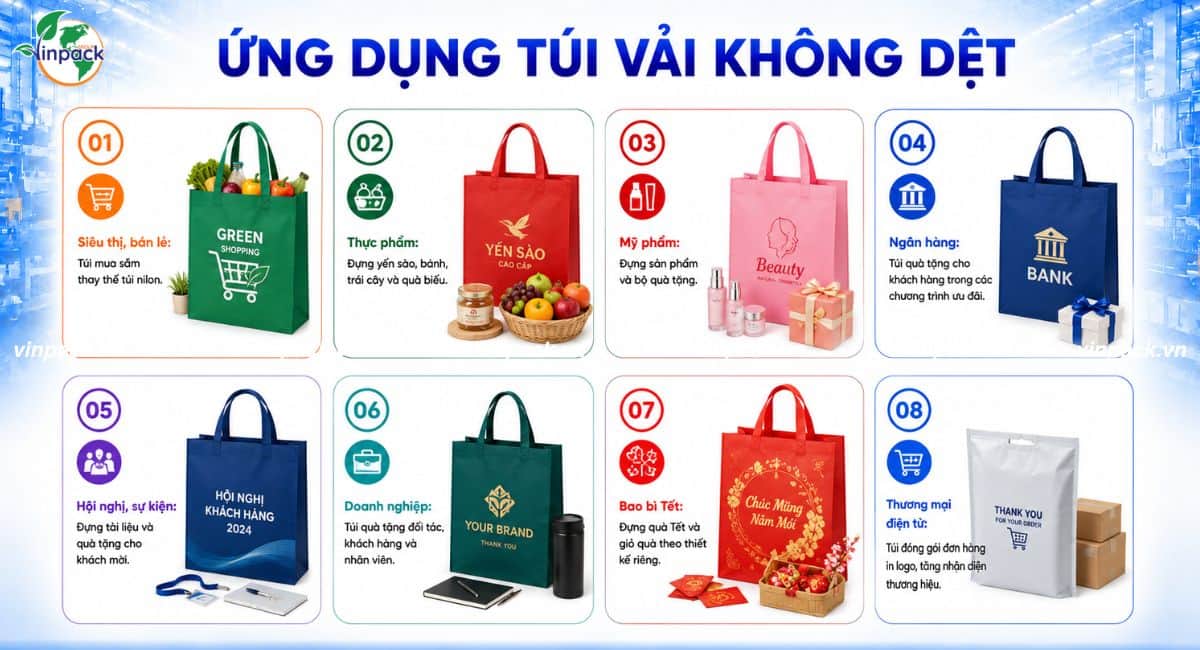 Ứng dụng túi vải không dệt cho các ngành hàng