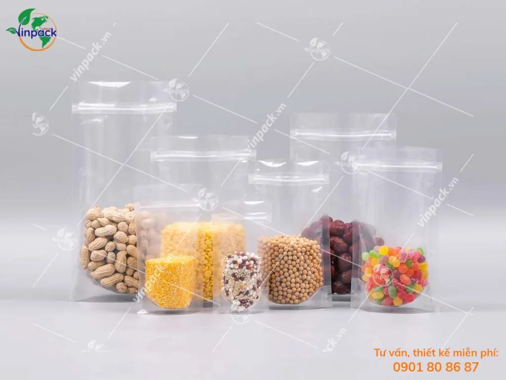 Túi zipper Trong Suốt Đáy Đứng