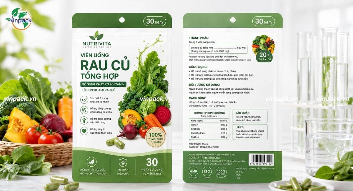 Mẫu bao bì vitamin tổng hợp rau củ