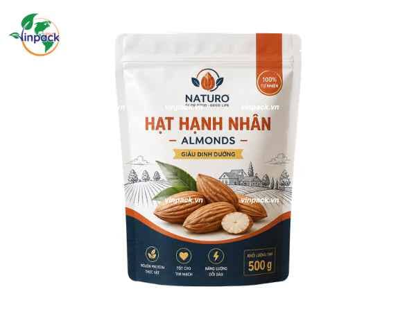 Bao bì hạnh nhân in theo yêu cầu túi zipper tiện lợi tăng nhận diện thương hiệu