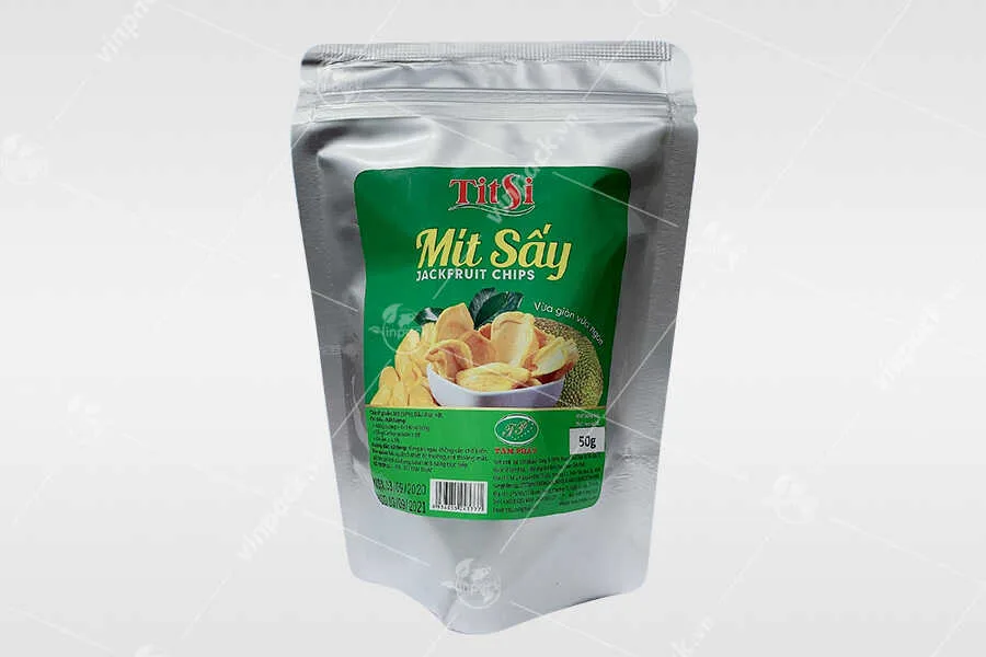 Bao bì mít sấy kiểu túi zip mặt trong bạc