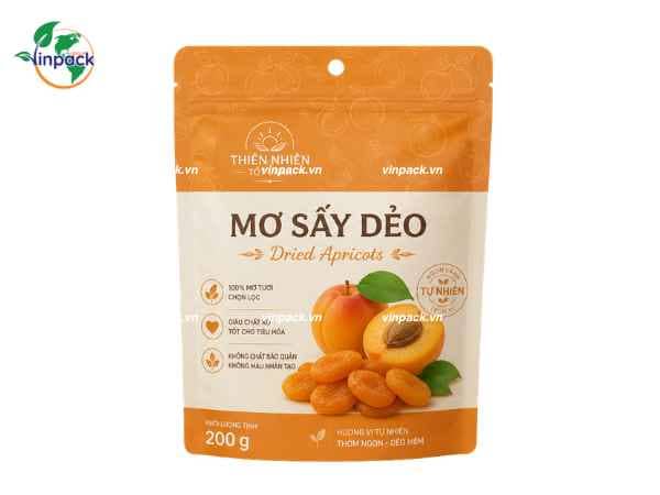 Bao bì mơ sấy 200g cấu trúc 2 lớp in trục đồng 6 màu và ghép dung môi