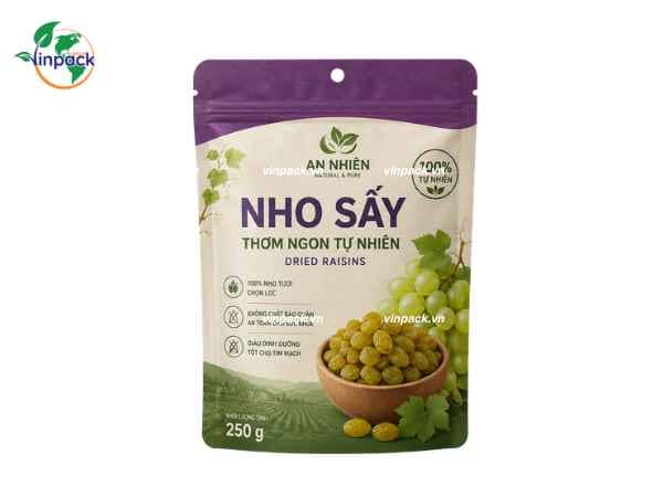 Bao bì nho sấy túi zipper đáy đứng túi 250g