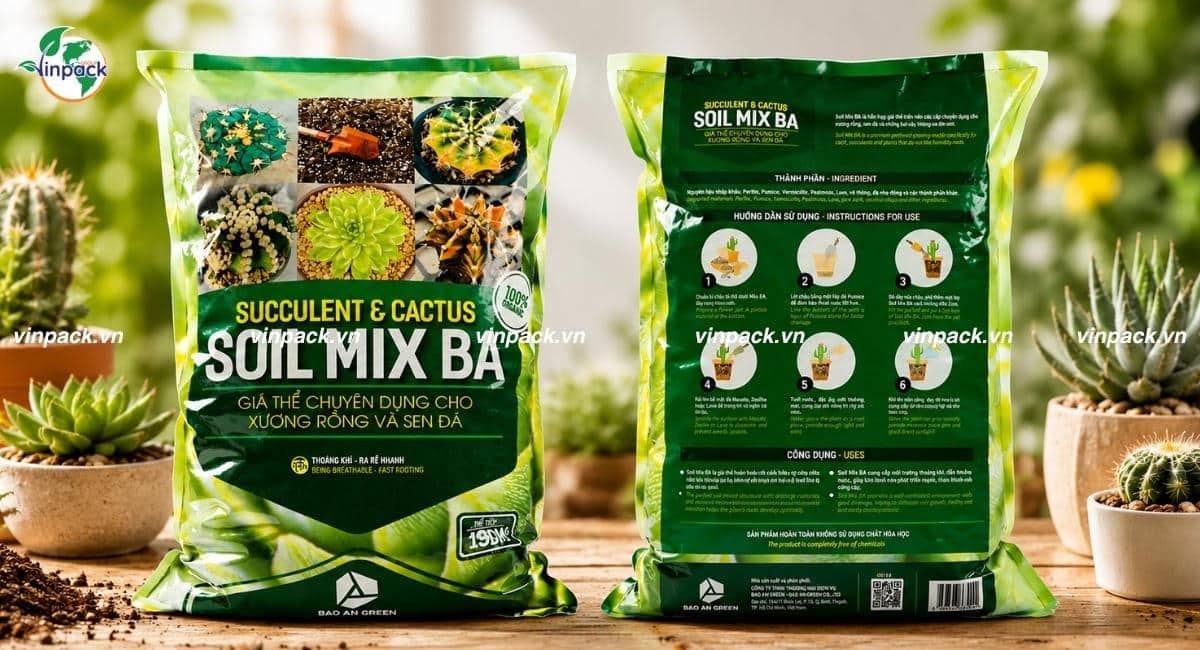 Mẫu bao bì giá thể trồng sen đá
