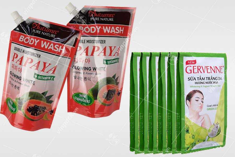 Bao bì sữa tắm chất liệu màng ghép phức hợp in trục đồng