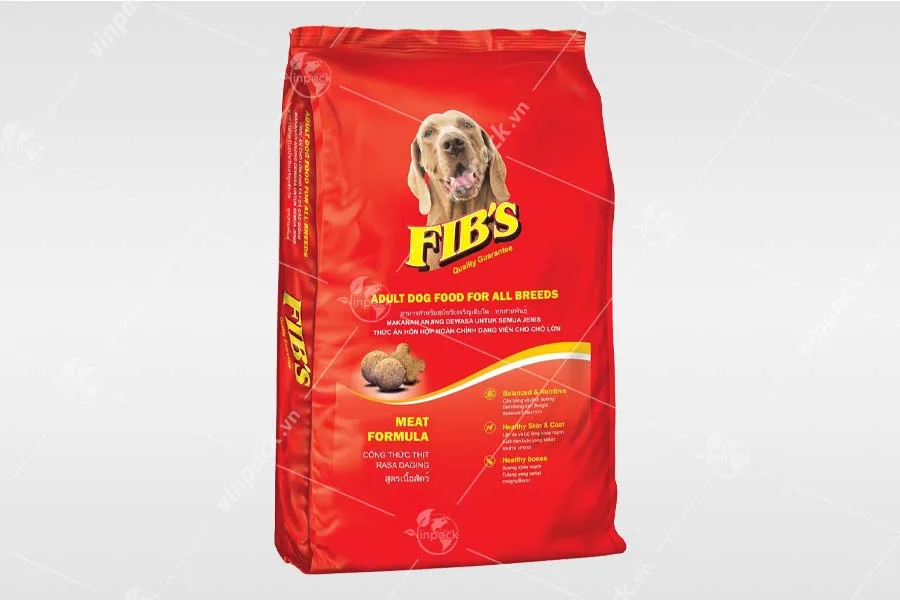 Bao bì thức ăn cho chó kiểu túi 4 biên xếp hông