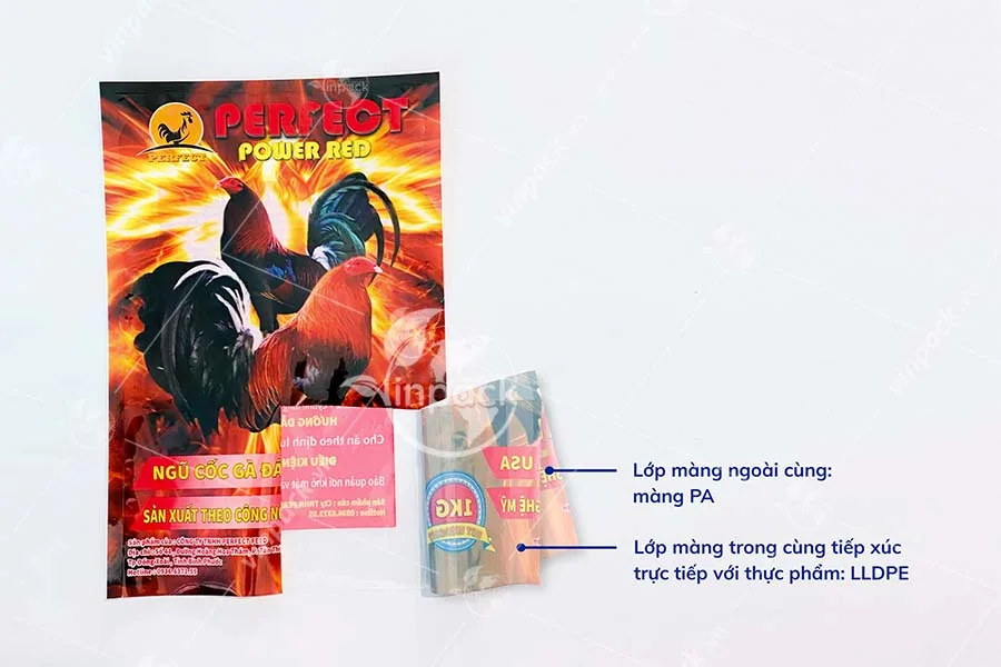 Bao bì thức ăn gà đá chất liệu PA/PE