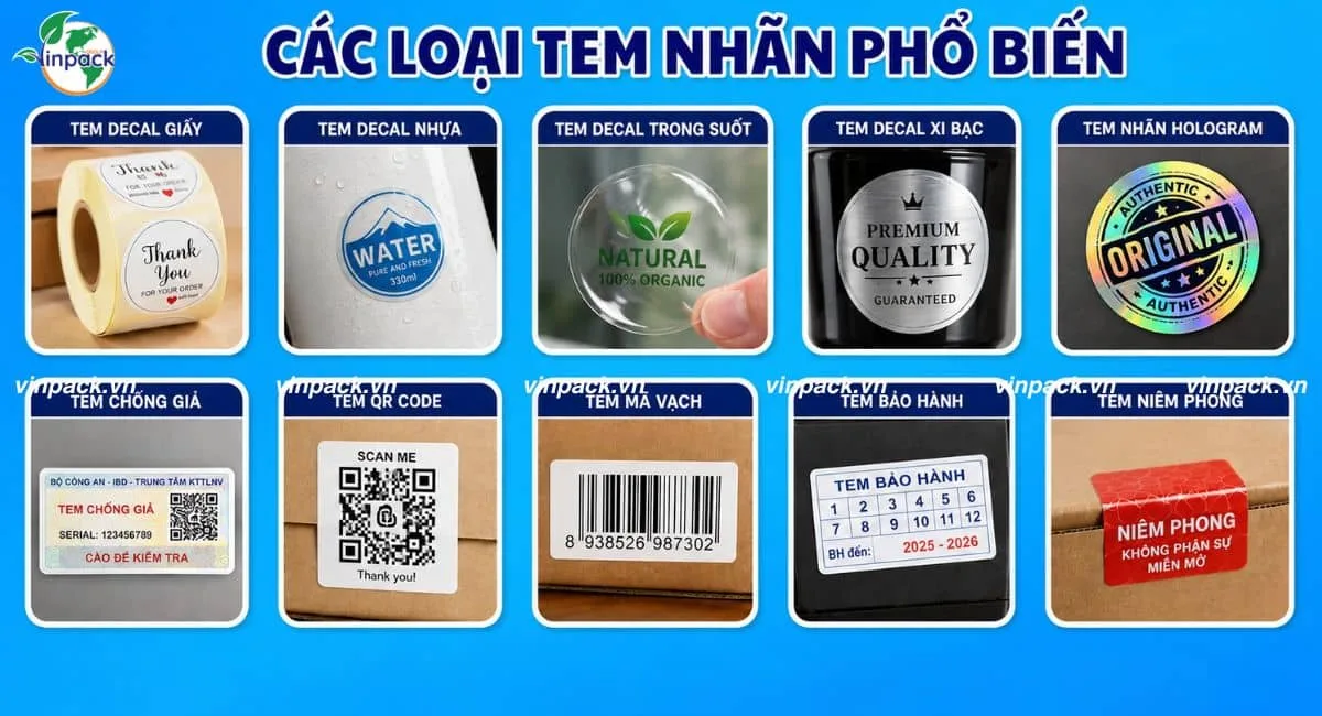Các loại tem nhãn phổ biến trên thị trường
