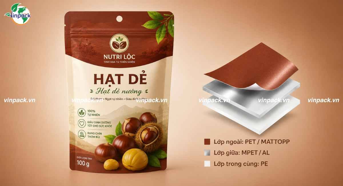 Cấu trúc màng ghép bao bì hạt dẻ