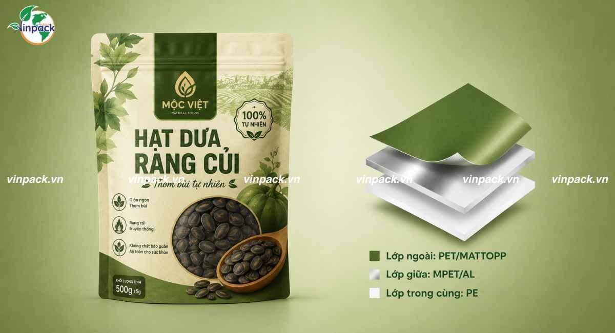 Cấu trúc màng ghép của bao bì hạt dưa