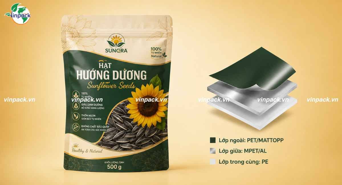 Cấu trúc màng ghép bao bì hạt hướng dương