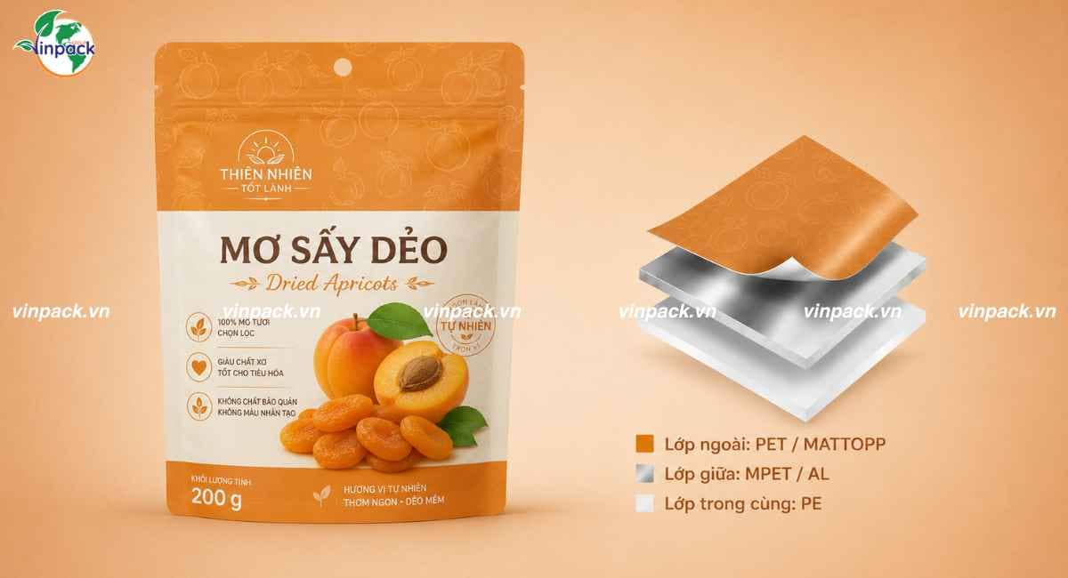 Cấu trúc màng ghép trong bao bì mơ sấy