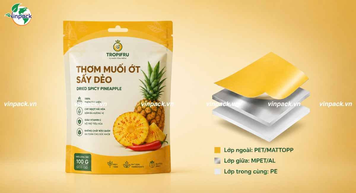 Cấu trúc màng ghếp bao bì thơm sấy dẻo