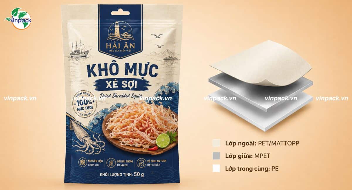 Cấu trúc bao bì màng ghép đựng mực khô