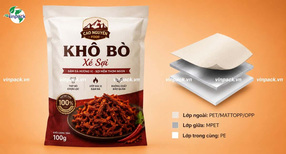 Cấu trúc màng ghép trong bao bì khô bò