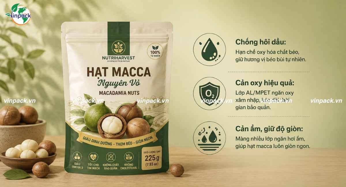 Công dụng của bao bì hạt macca