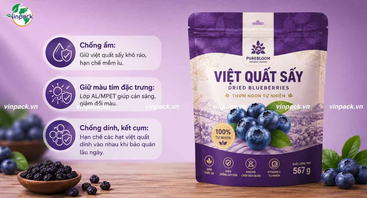 Công dụng bao bì việt quất sấy