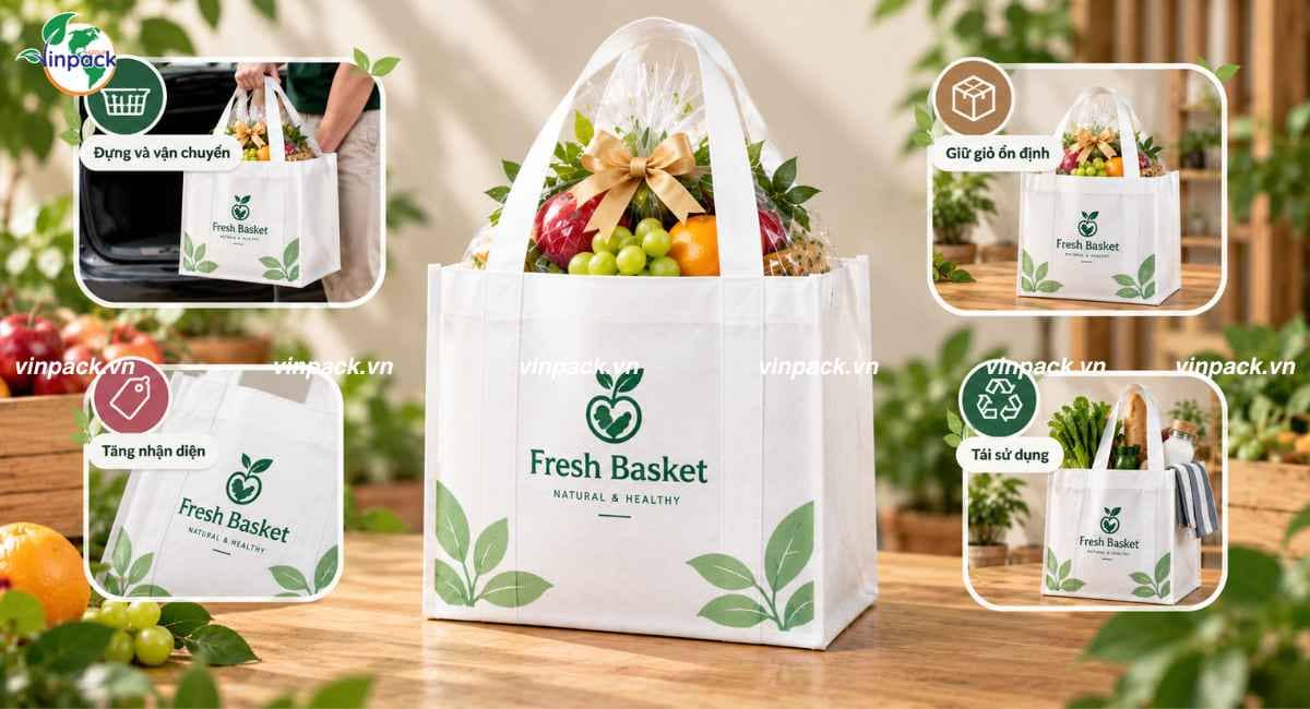 Công dụng túi vải không dệt cho cửa hàng trái cây