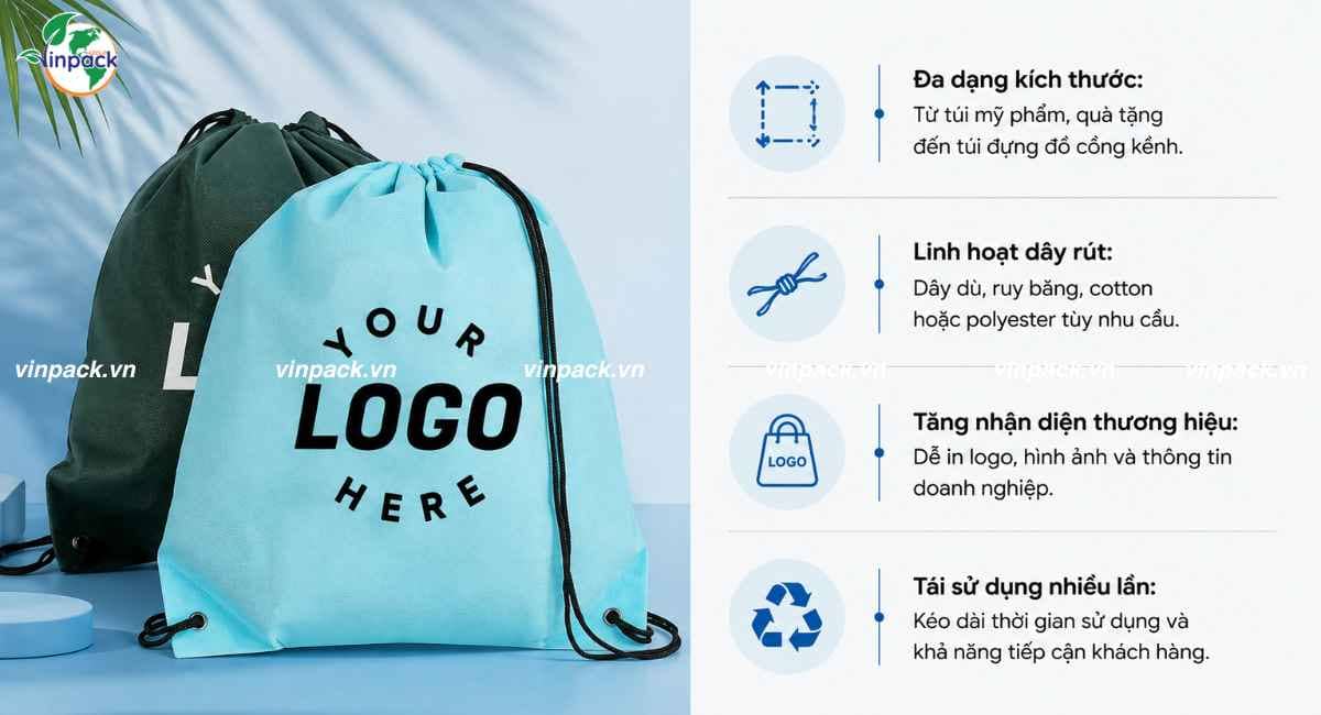 Công dụng túi vải không dệt dây rút