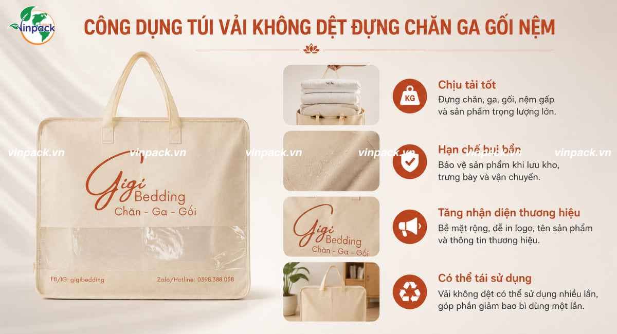 Công dụng túi vải không dệt đựng chăn màn drap gối nệm