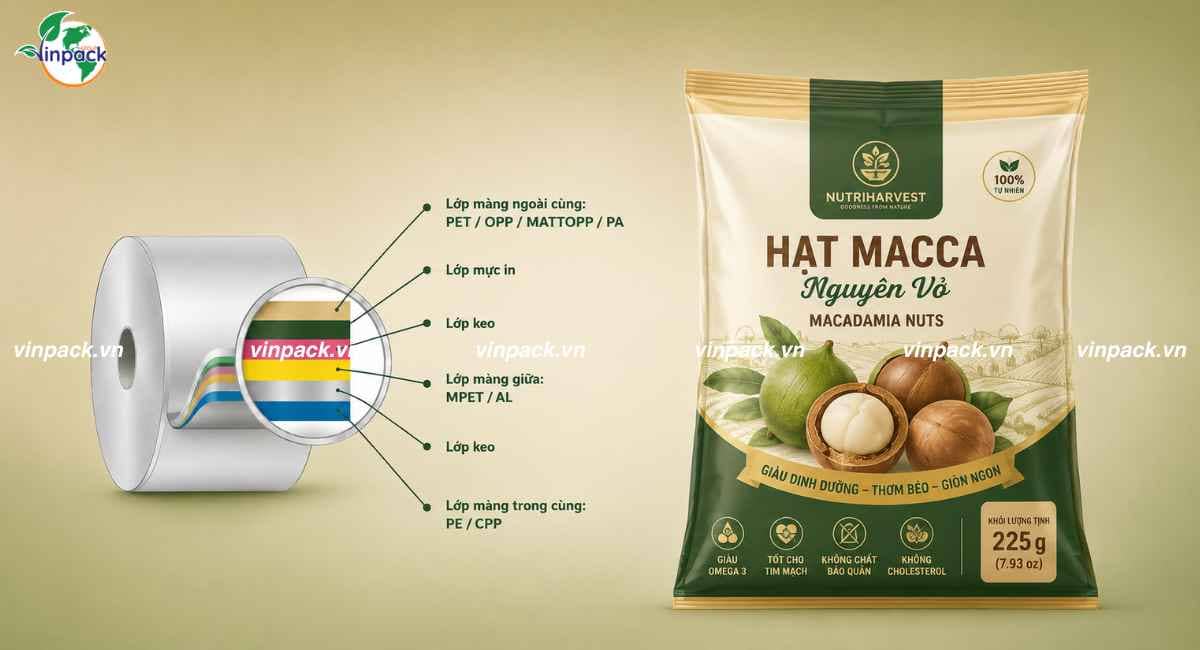 Công nghệ ghép màng bao bì hạt macca