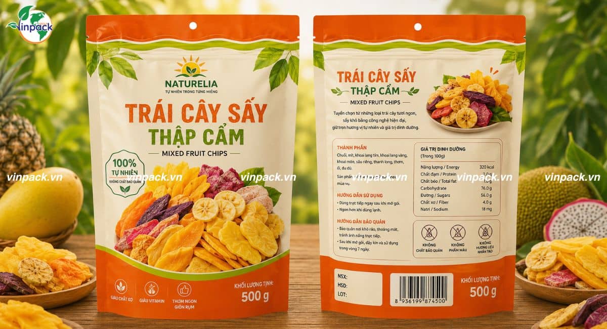 Dịch vụ in bao bì trái cây sấy theo yêu cầu