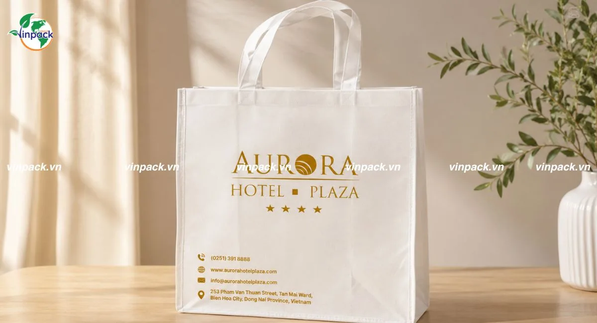 Thành phẩm túi vải không dệt giặt ủi cho Aurora Hotel Plaza
