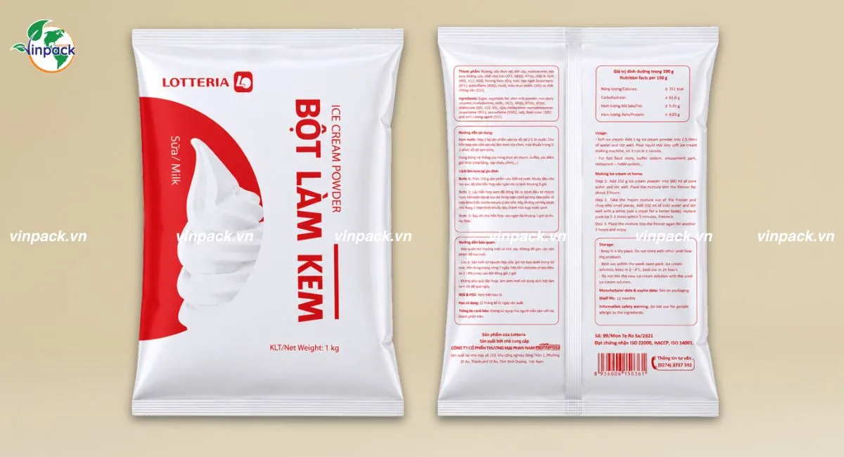Bao bì đựng bột làm kem Lotteria được Vinpack nhận làm