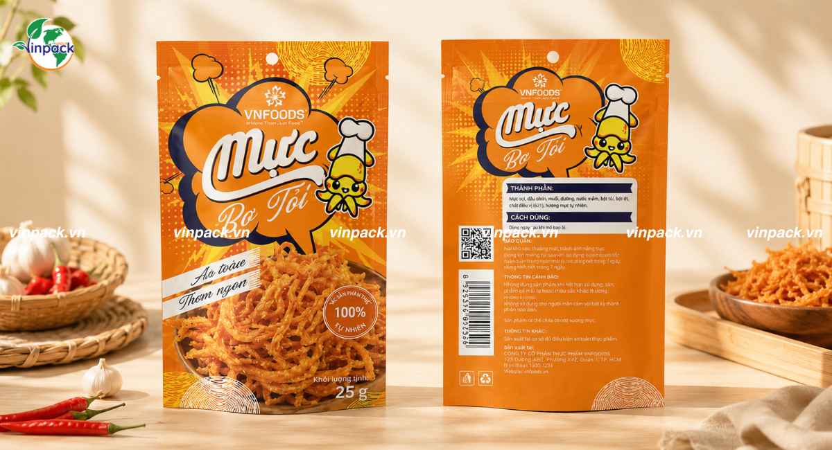 Thành phẩm túi zipper 3 biên đựng khô mực VNFOODS