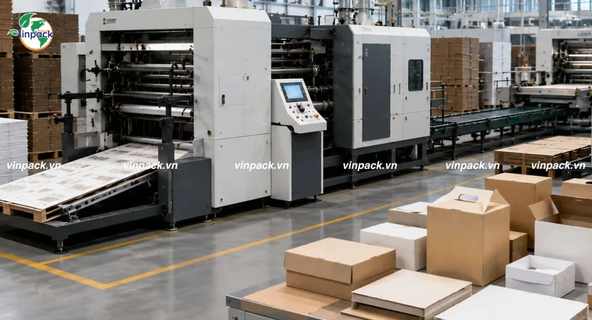 Hình ảnh máy móc tại nhà xưởng cho hộp giấy tại Vinpack