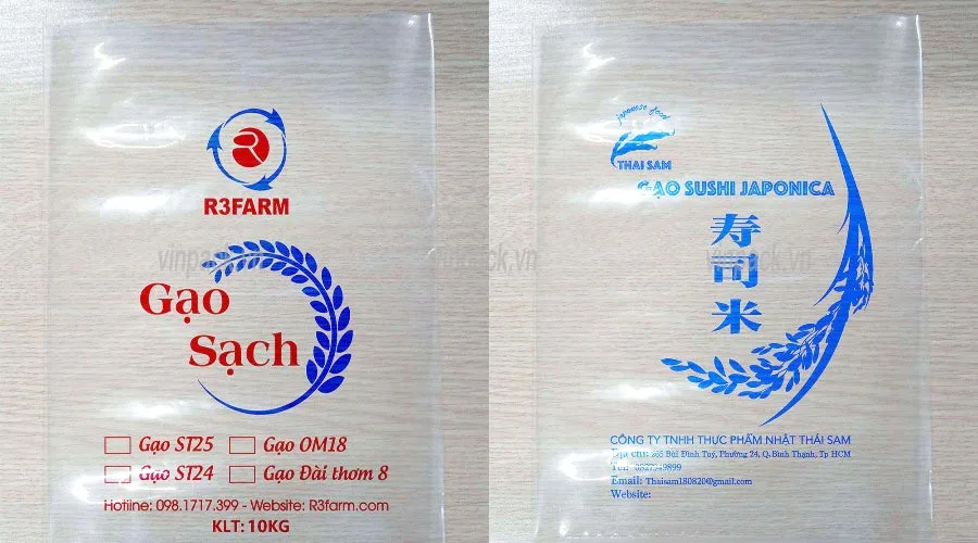 In túi PE đựng gạo bằng công nghệ in trục ống đồng