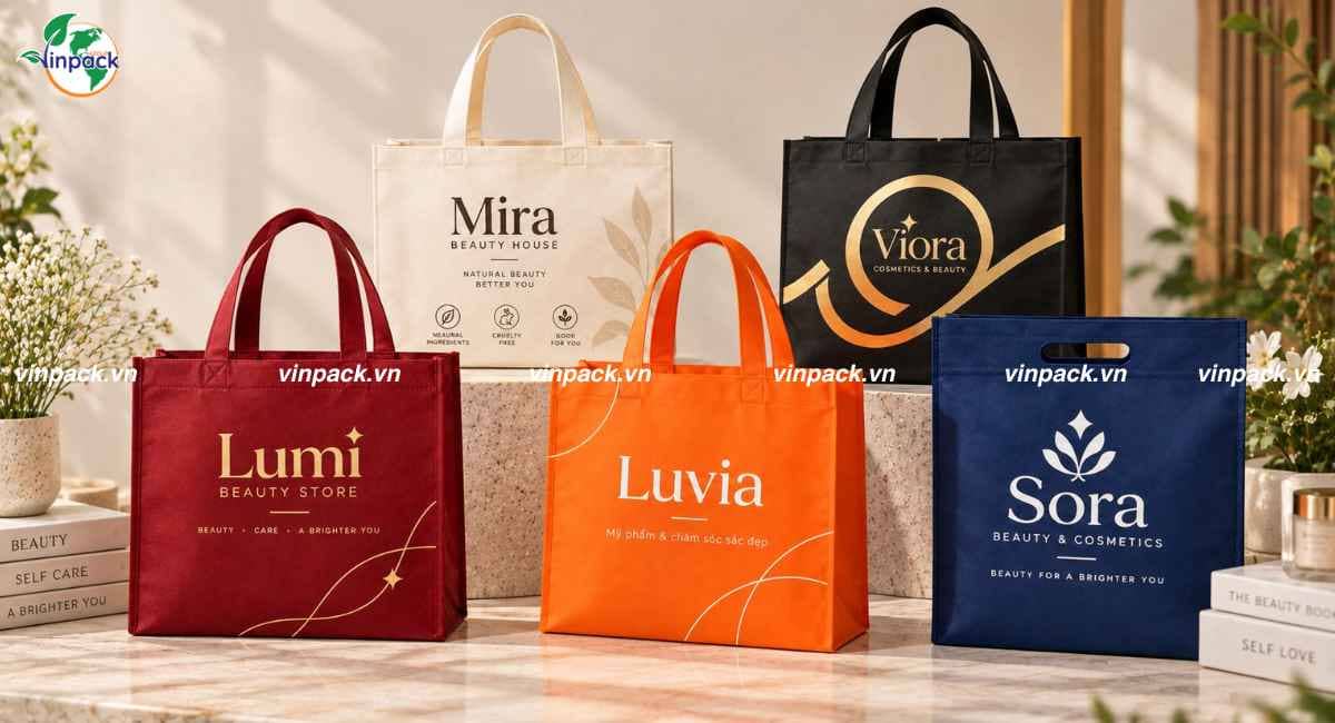 In túi vải không dệt đựng mỹ phẩm theo yêu cầu tăng nhận diện thương hiệu