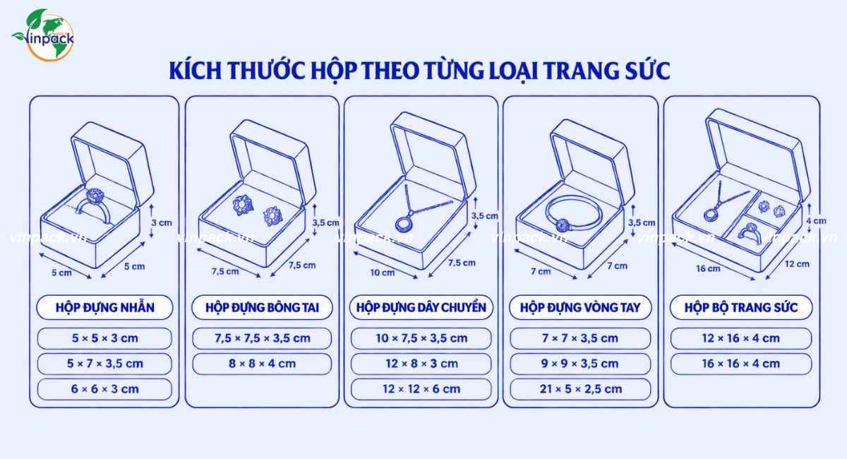 Kích thước hộp giấy đựng trang sức