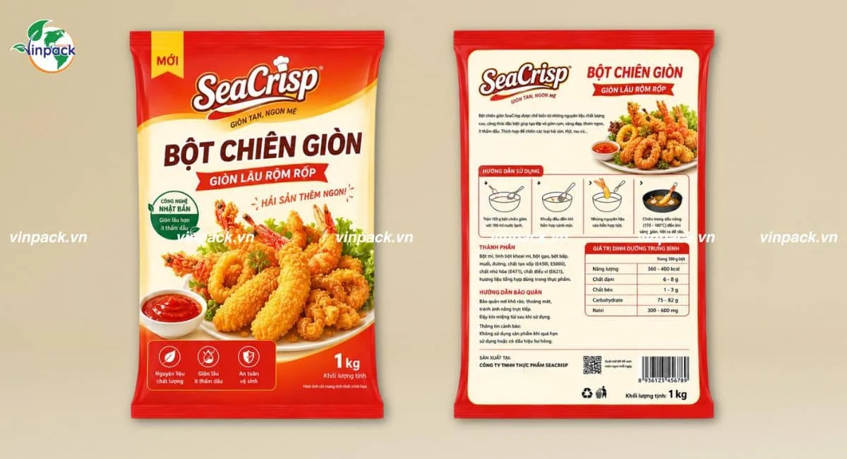 Mẫu bao bì đóng gói đựng bột chiên giòn 1 ký