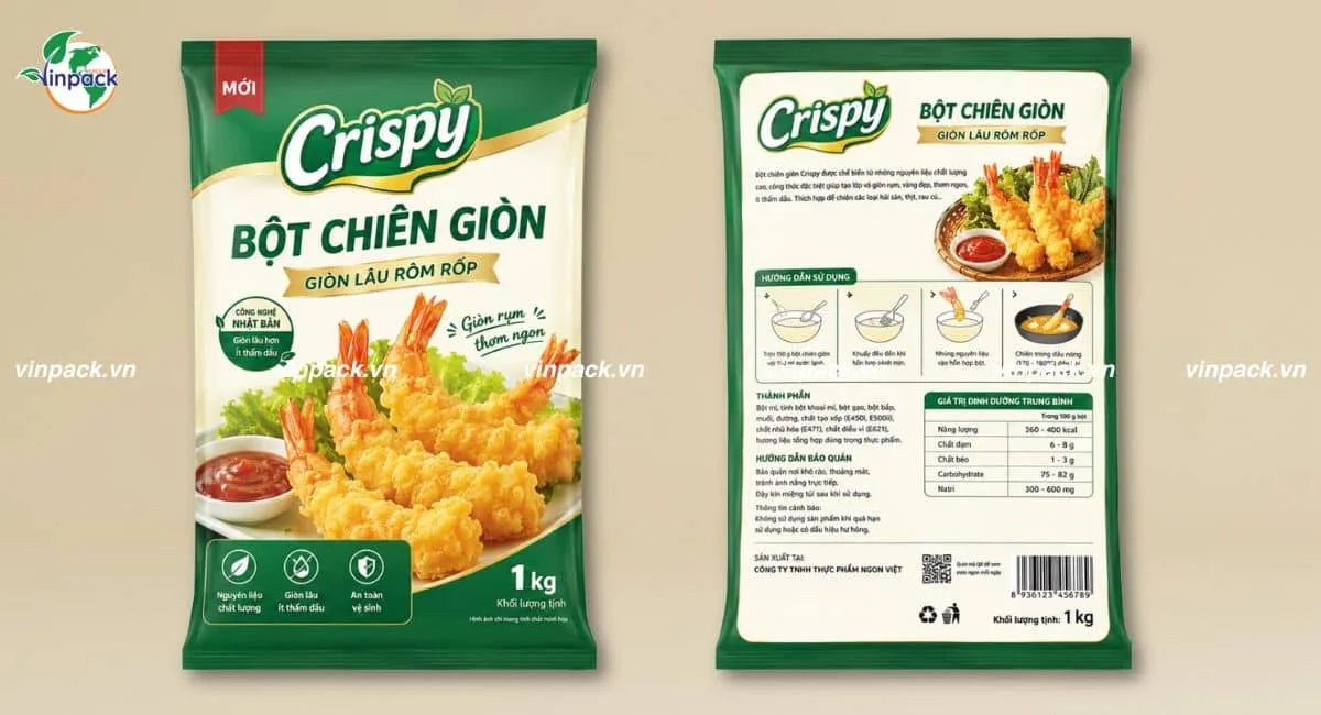 Mẫu bao bì bột chiên giòn in 2 mặt trước sau sắc nét