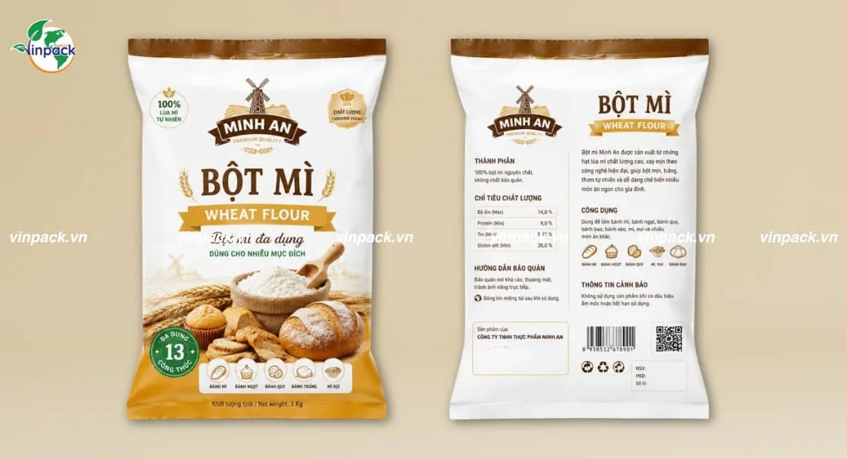 Mẫu bao bì bột mì cao cấp in 2 mặt trước sau
