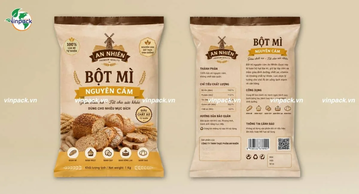 Mẫu bao bì bột mì in ống đồng sắc nét