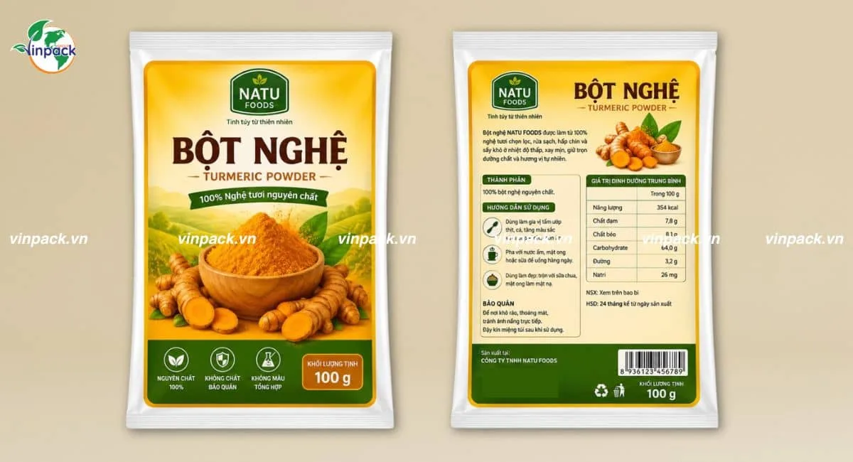 Mẫu bao bì bột nghệ cao cấp in theo yêu cầu