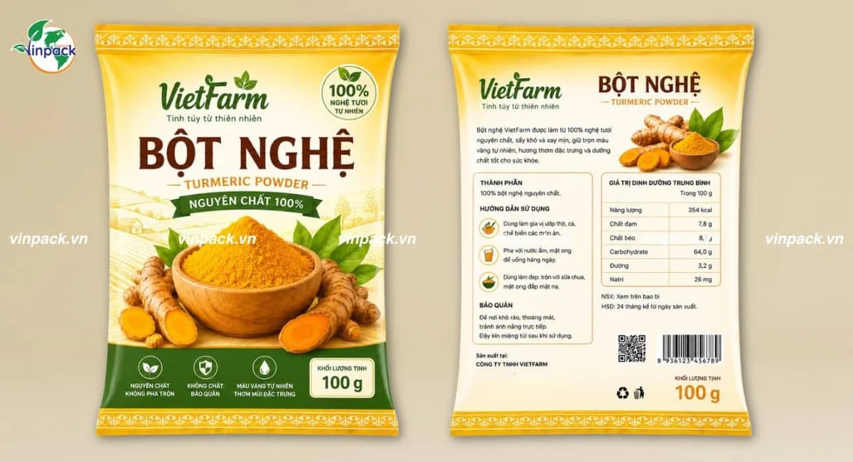 Mẫu bao bì bột nghệ thiết kế ấn tượng sắc nét