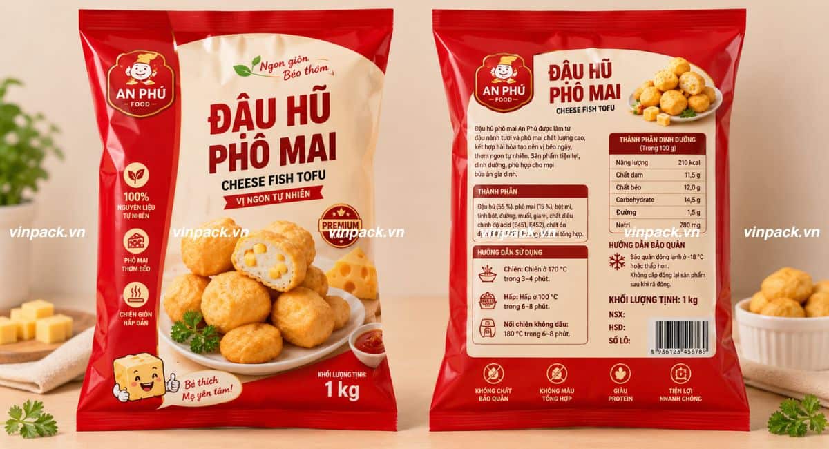 Mẫu bao bì đậu hũ phô mai túi lớn 1 ký