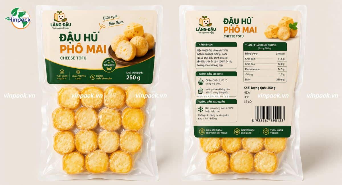Mẫu bao bì đậu hũ phô mai hút chân không