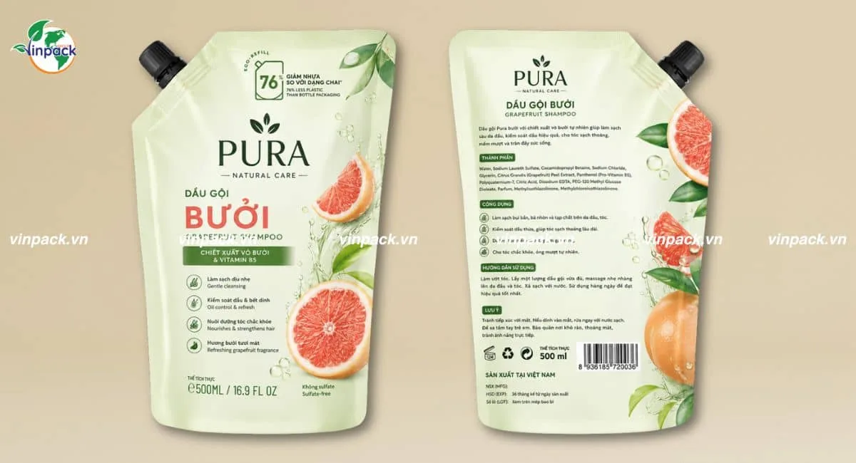 Mẫu bao bì dầu gội đầu refill in trục đồng sắc nét
