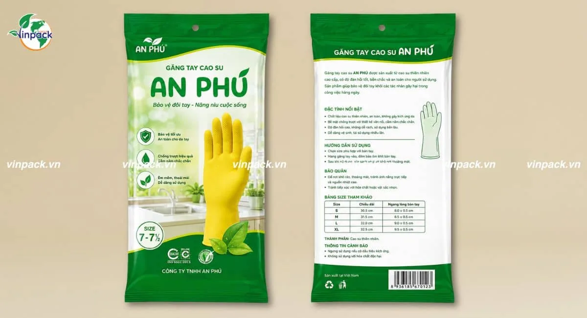 Mẫu bao bì găng tay in sắc nét đầy đủ thông tin doanh nghiệp