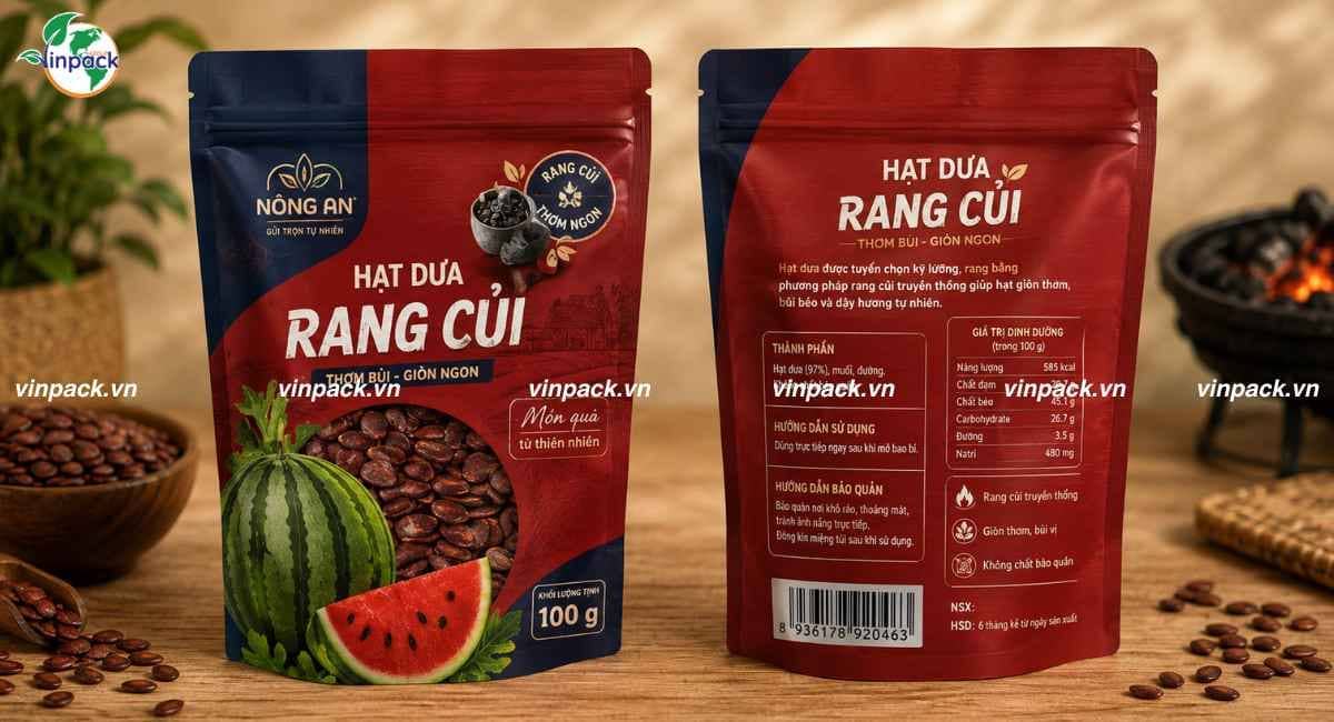 Mẫu bao bì hạt dưa túi zipper đáy đứng gia công cửa sổ