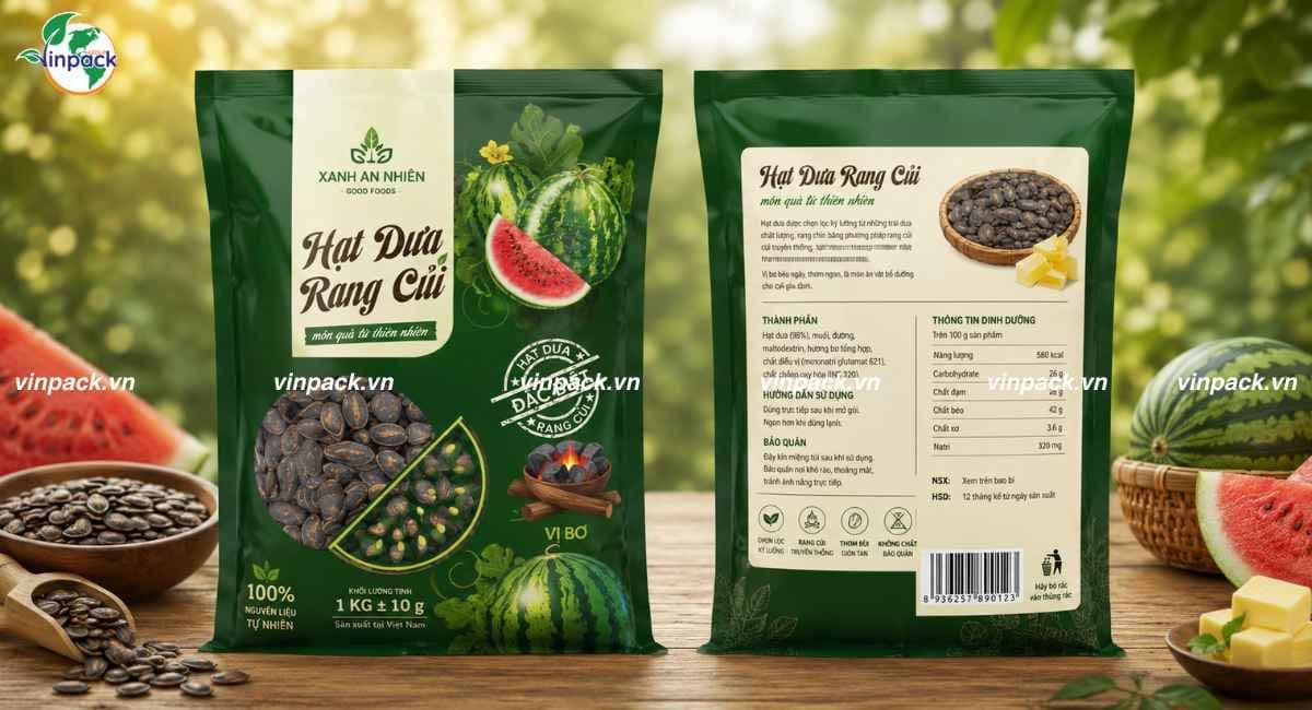 Mẫu bao bì hạt dưa túi 1kg in logo thương hiệu