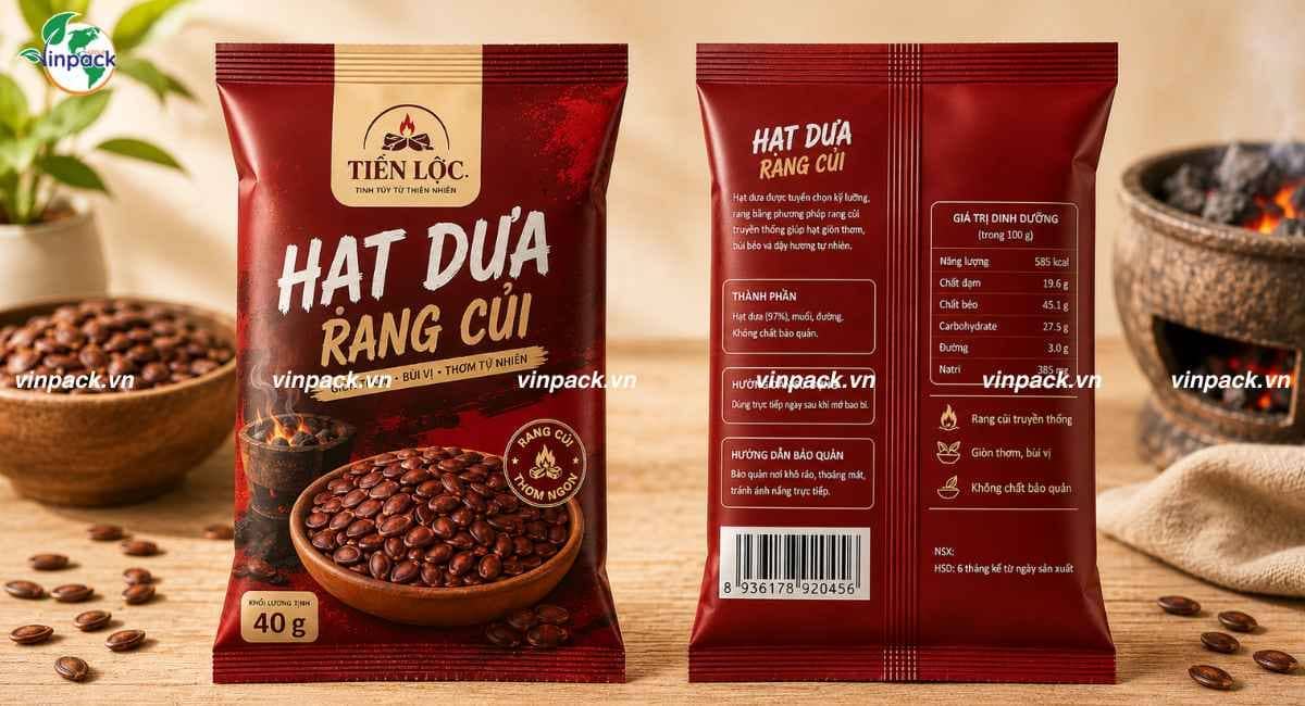 Mẫu bao bì hạt dưa gói nhỏ 40g in logo thương hiệu màu sắc đơn giản