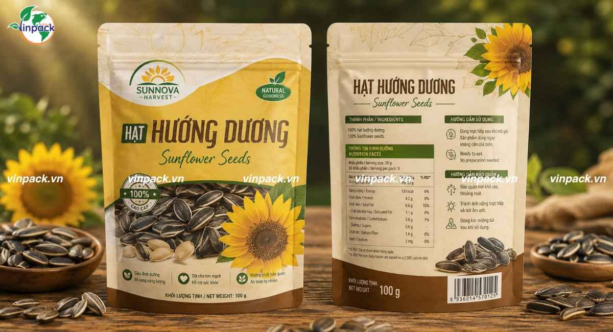 Túi zipper đáy đứng đựng hạt hướng dương 100g