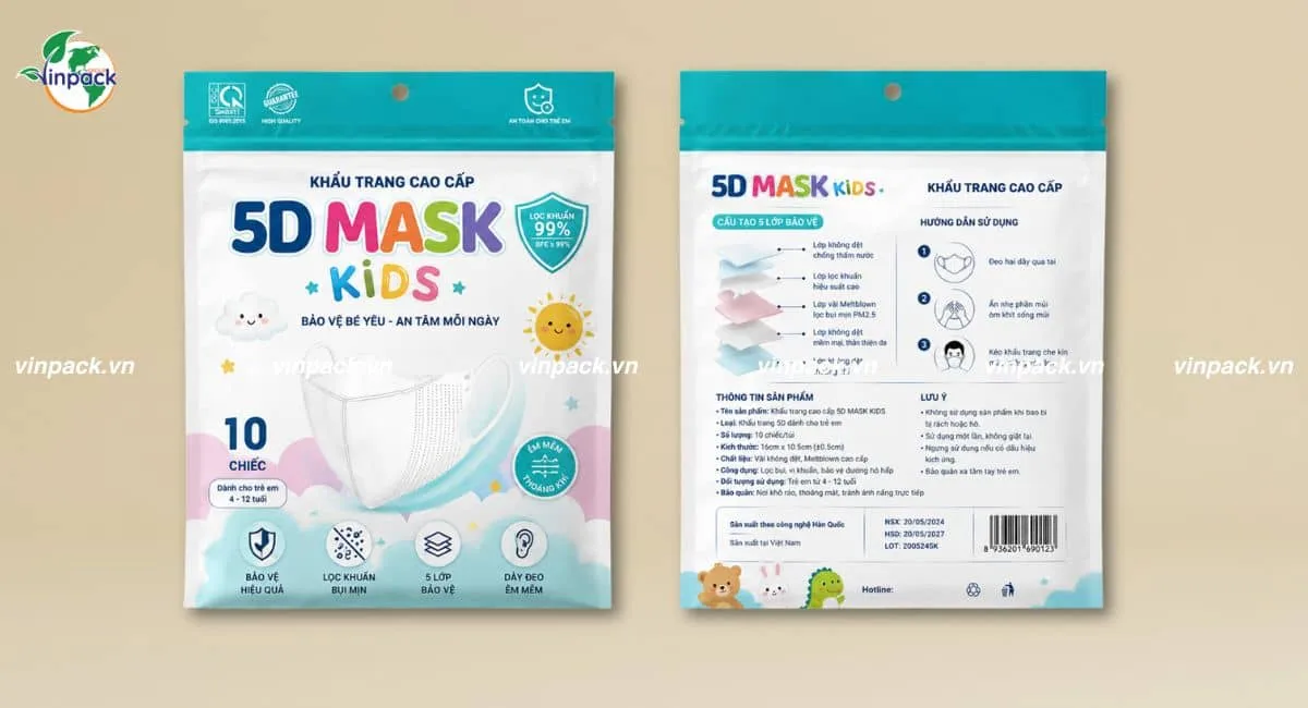 Mẫu túi đựng khẩu trang trẻ em có khóa zipper tiện lợi