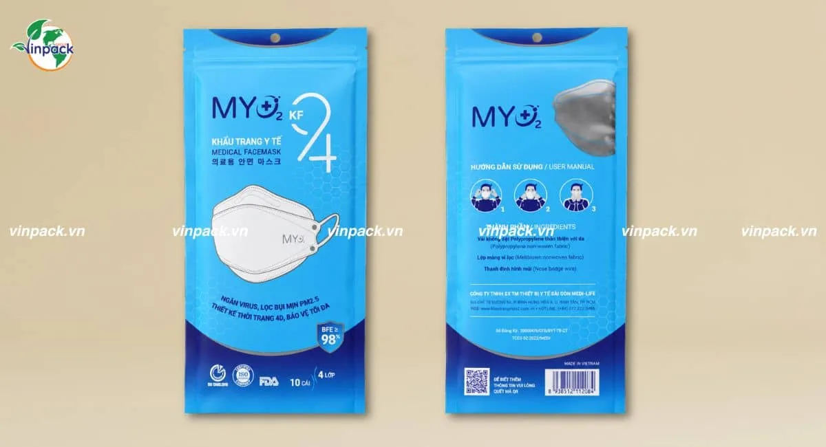 Mẫu bao bì khẩu trang y tế zipper tiện lợi