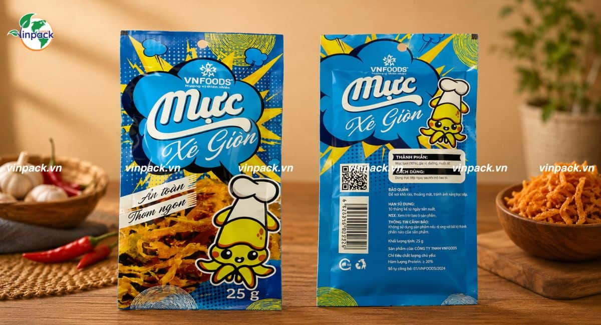 Mẫu bao bì khô mực 25g túi nhỏ ăn vặt